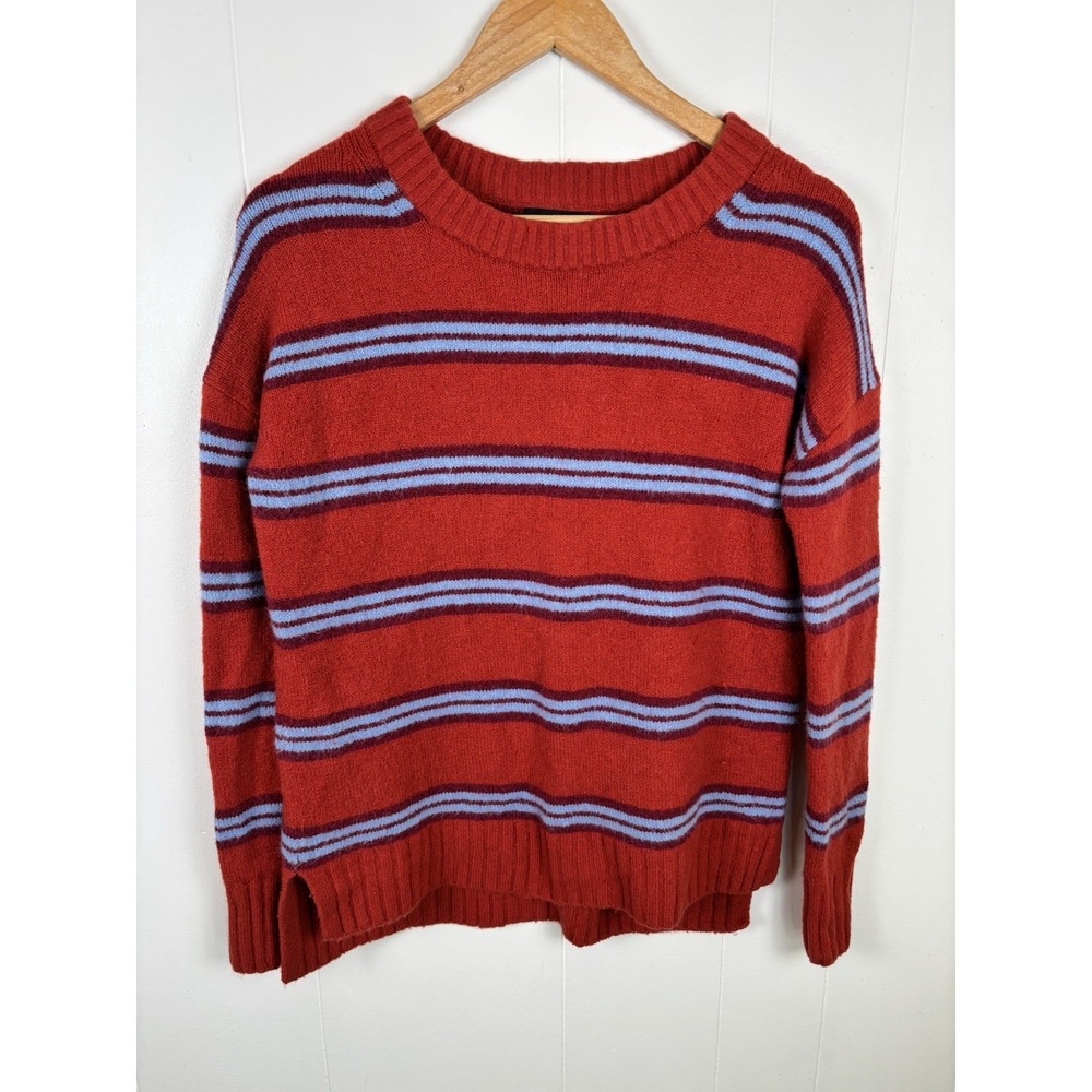 J Crew Womens XXS Orange Stripe Wool‎ Alpaca Blend Pullover Knit Sweater Relaxed